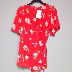 NWT White Birch Coral Floral Blouse